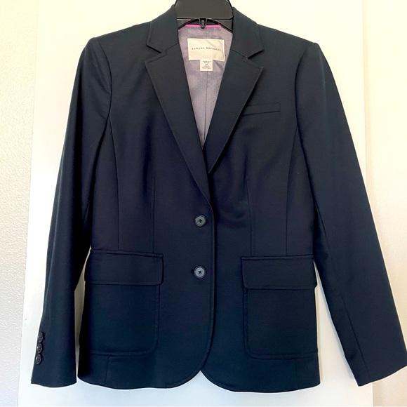 4P Banana Republic Cotton Blend Navy Blue Single Breasted Blazer Lined - Picture 1 of 8